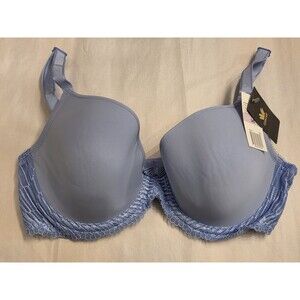 NWT Wacoal Lace Trim T-Shirt Bra 34D Periwinkle Blue Underwire Smooth Cups